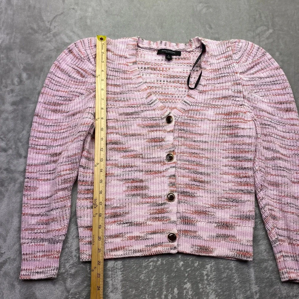Marc New York Pink Multi Stripe Puff Sleeve Button Front Cardigan Sweater Size S